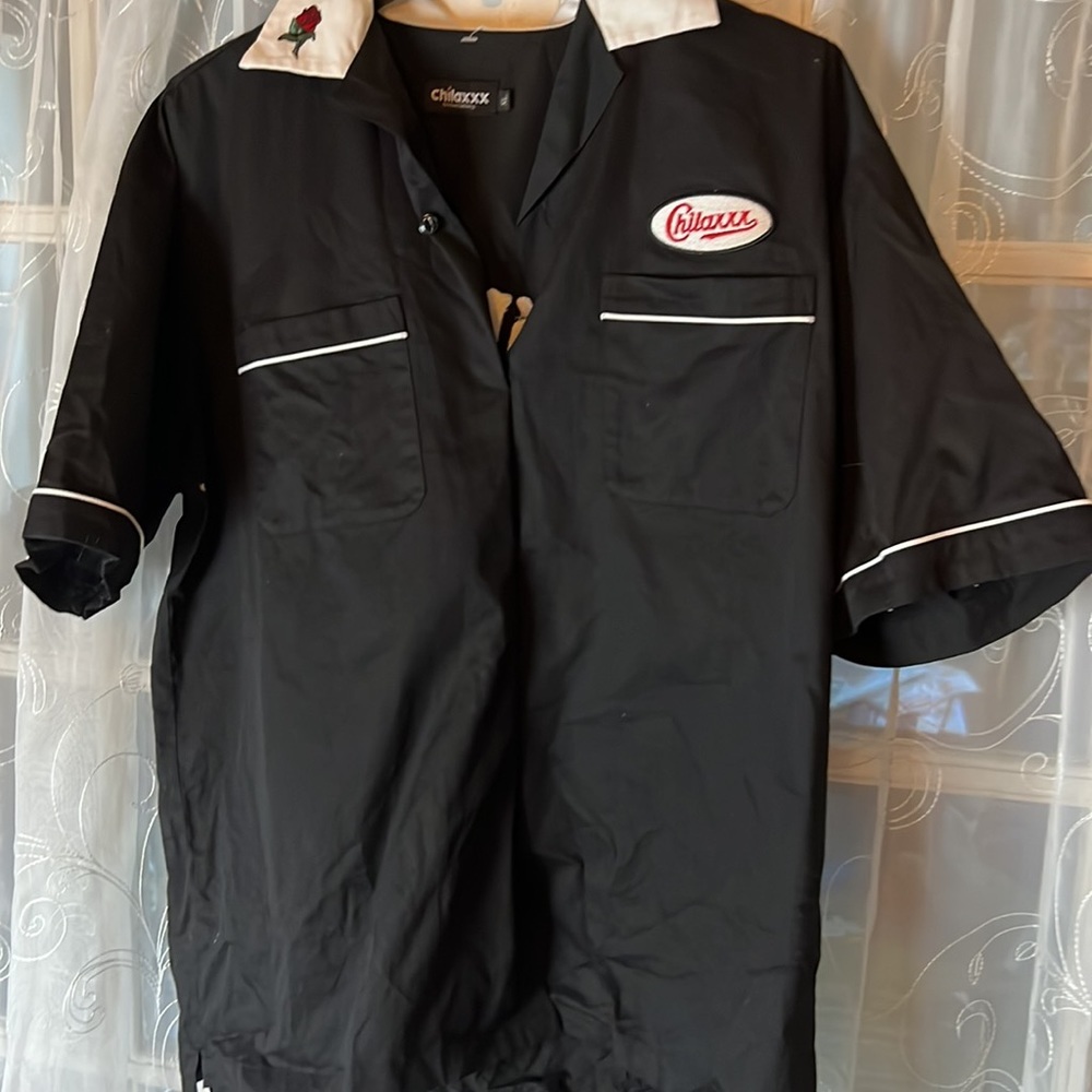Chilaxxx XL Black Bowling Shirt Panther Embroidered Back Graphic Rockabilly - Picture 7 of 10